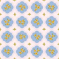 Preppy, bouquet on damask background. Coquette small flowers trellis seamless pattern vector
