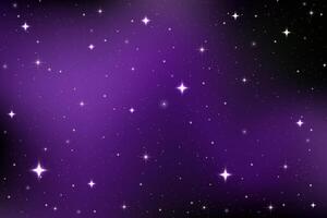 Night sky background. Dark purple starry universe. Magic galaxy with abstract shiny gradient. Celestial cosmic sparkles. Realistic outer space backdrop. vector