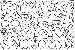 Abstract shapes. Organic outline graphic on white background. Modern hand drawn design set. Cute doodles and blobs. Trendy retro collection of flowers stars. Minimal playful figures vector