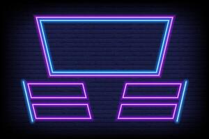 Quiz game neon template for trivia show on brick wall background. Frame for question and multiple answers for intellectual competition. Banner led menu with options. vector