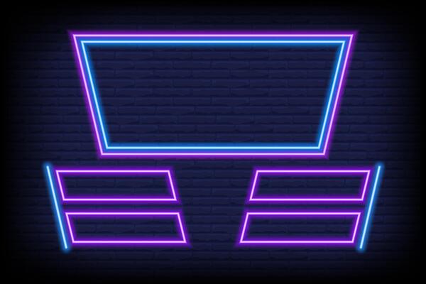 Quiz game neon template for trivia show on brick wall background. Frame for question and multiple answers for intellectual competition. Banner led menu with options.