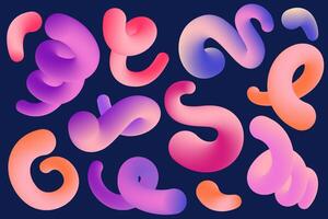 Gradient abstract colored shapes. 3d wavy fluid lines and curved ribbons. Organic design elements for dynamic modern poster. Trendy bright squiggles and strokes. vector