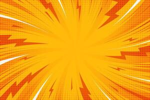 Comic book background with frame of swirl lightnings. Pop art cartoon radial rays. Abstract explosion effect backdrop with halftone manga graphic. Sunburst color wallpaper. vector