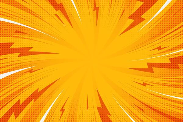Comic book background with frame of swirl lightnings. Pop art cartoon radial rays. Abstract explosion effect backdrop with halftone manga graphic. Sunburst color wallpaper.