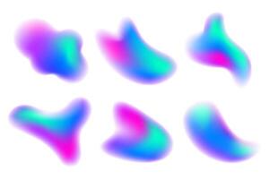 Gradient blurred shapes isolated on white background. Colored fluid liquid elements. Blue and pink soft blobs. Holographic gradation spots. Vibrant organic figures with aura. vector