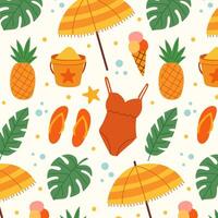 Summer beach pattern with hats and fruit vector