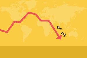 Business and financial crisis concept with businessman falling down on arrow. Symbol of market crash, recession, risk, bankruptcy and loss vector