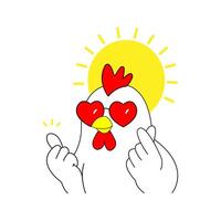 a chicken with sunglasses and a sun in the background vector