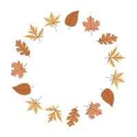 Autumn Leaf Wreath with Maple, Oak and Birch Hand Drawn Fall Circle Frame for Seasonal Decor and Cards vector
