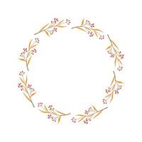 Autumn Wreath with Red Berries and Orange Leaves Hand Drawn Botanical Frame vector