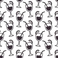 Seamless Cocktail Pattern with Citrus and Straws Summer Drink Background in Outline Style vector