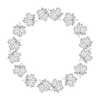 Maple Leaf Wreath Outline Hand Drawn Autumn Circle Frame for Invitations and Cards vector