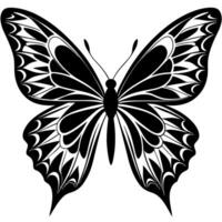 Black and white butterfly tattoo design with floral elements and natural patterns vector