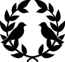 Minimalist Bird Silhouette Design with Circle Branch and Laurel Wreath Elements vector