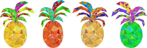 low poly pineapple set geometric tropical fruit illustrations with vibrant colors ideal for summer designs and abstract art vector