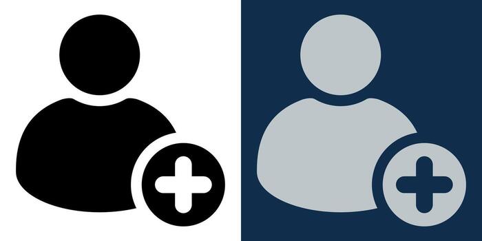 añadir perfil icono. usuario avatar con más firmar en ligero y oscuro tema, plano símbolo para social medios de comunicación, aplicaciones, sitios web, ui ux interfaces, mínimo moderno gráfico ilustración vector