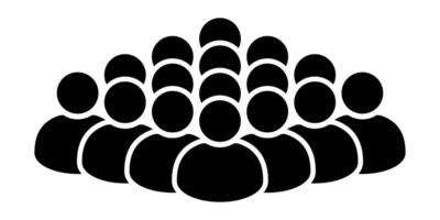 Crowd icon of group of people. Black silhouette of a community or audience. Teamwork, population, gathering, society, or business group concept. Simple modern symbol for web, apps, presentations. vector