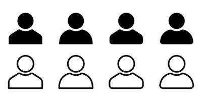 Set of Minimal User Profile Icons. Editable stroke. Collection of Black and Outline Person Symbols for Interface, Contacts, Accounts, Apps, Web Design, and UI Elements vector