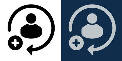 Add User Icon. Light and Dark Theme Profile Add Symbol with Circular Arrow, Flat Design for UI, UX, Web Interfaces, Apps, Social Media, Modern Minimal Style Illustration vector
