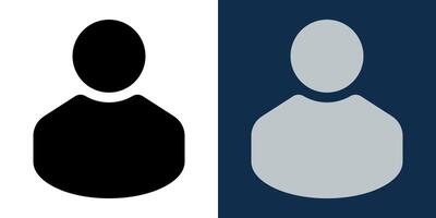 User profile icon in black and gray versions. Simple person avatar symbol for social media, website interface, contact, or login button in minimal flat design, isolated on contrasting backgrounds. vector