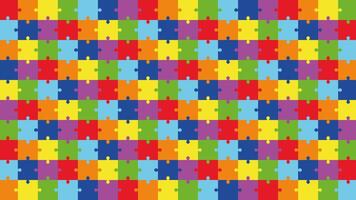 Colorful Puzzle Pattern Background. Bright Jigsaw Tiles in Rainbow Colors. Education, Autism Awareness, Kids Logic Game, Preschool Play, Matching Activity, Puzzle Template for Design. vector
