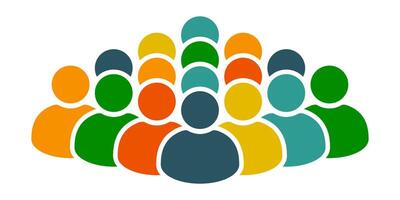 Colorful People Crowd Icon. Diverse Community Group Symbol, Multicolored Team Silhouette Illustration. Symbol of Diversity, Teamwork, Community, and Social Unity. vector