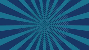 Blue Halftone Sunburst Background. Retro Comic Style Pop Art Rays Pattern. Vintage Radial Stripes Abstract Texture for Poster, Banner, Cover, Pop Culture or Dynamic Graphic Design vector
