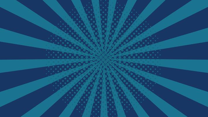 Blue Halftone Sunburst Background. Retro Comic Style Pop Art Rays Pattern. Vintage Radial Stripes Abstract Texture for Poster, Banner, Cover, Pop Culture or Dynamic Graphic Design