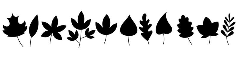 Set of Black Silhouette Autumn Leaves. Collection of Various Leaf Shapes. Minimalist Botanical Design Elements for Fall, Nature, Decoration, Eco Projects. vector