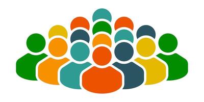 Colorful diverse crowd of abstract people icons symbolizing community, diversity, teamwork, unity, and social network. Multicolored group illustration vector