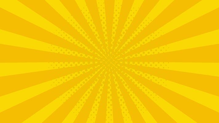 Bright yellow pop art background with comic rays and halftone dots. Sunburst radial lines for sale, retro design, comic book style, explosion, vintage energy theme, or summer banner template.