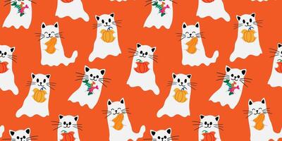 whimsical halloween fun repeating print with charming feline spirits a sweet design for october events and festive merchandise orange vector