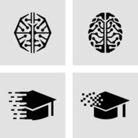 Futuristic Digital Brain and Graduation Cap Icons Abstract Symbols of AI Education and Technological Advancement vector