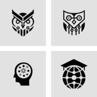 Sleek Minimalist Owl Logos Tech, Education, and Brainpower Icons for a Modern Brand - Professional digital artwork with vibrant colors and detailed composition vector