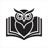 Owl reading book symbol of wisdom knowledge and education in modern black silhouette style vector