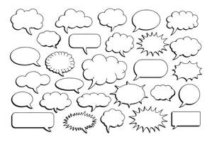 Speech bubble outline set with comic style explosion and cloud talk elements vector