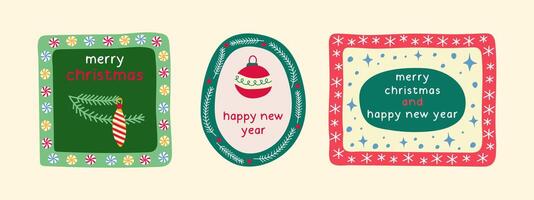 Hand drawn Christmas icons with Merry Christmas and Happy New Year messages. vector