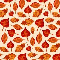 Autumn leaf pattern. Fall season nature background with red and orange foliage. vector