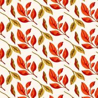 Autumnal pattern with vibrant red and yellow leaves on a light background. vector