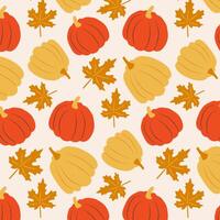 Autumn background with pumpkins and maple leaves. Autumn pattern for fabric, packaging, cover. vector
