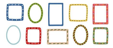 Set of colorful hand-drawn Christmas and New Year frames and borders for photo decoration, greeting card, invitation design vector