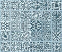 Decorative tile patterns in blue and white vector
