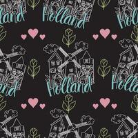 Holland pattern with houses and windmills vector