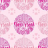 Love themed pattern with hearts and text vector