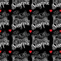 Singapore pattern with hearts and clouds vector