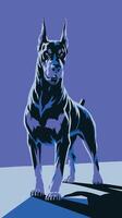 Stylized Doberman Pinscher with Cropped Ears and Docked Tail in Blue Tones vector