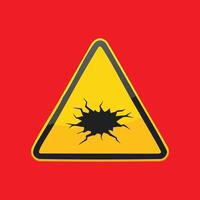 Hazard warning sign with a jagged black hole in a yellow triangle vector