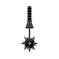 Black Spiked Mace Silhouette with Detailed Handle and Head Design. vector