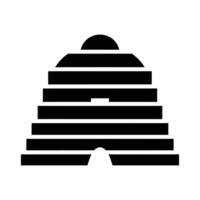 Black and White Stylized Beehive Icon Geometric Layers and Entrance. vector