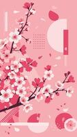 Pink Blossom Branch with Geometric Abstract Design vector